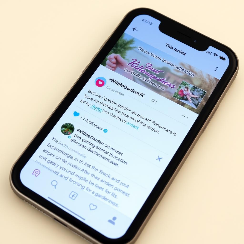 A social media post showing wildlife garden progress with the hashtag #WildlifeGardenUK