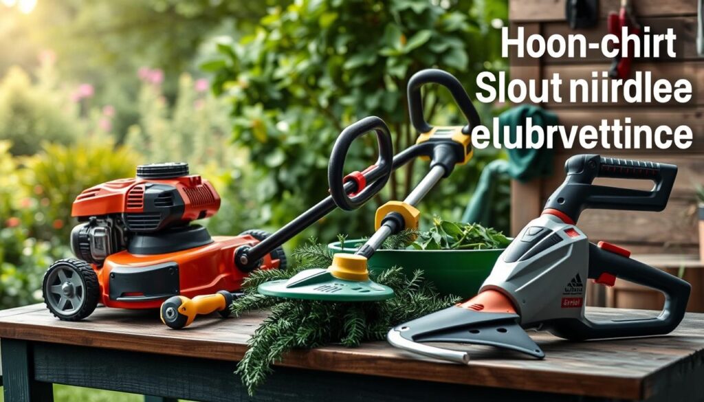 A well-lit, photorealistic scene depicting an array of gardening tools, including a gas-powered lawnmower, a hedge trimmer, and a handheld weed whacker, all placed on a neatly arranged workbench. The tools are highlighted, showcasing their intricate designs and the various materials used in their construction, such as metal, plastic, and rubber. The background features a serene garden setting, with lush greenery and a calming, natural atmosphere to contrast the industrial nature of the tools. The focus is on the noise and vibration these tools can produce, highlighting the importance of comfort and ergonomics in gardening tasks. A well-lit, photorealistic scene depicting an array of gardening tools, including a gas-powered lawnmower, a hedge trimmer, and a handheld weed whacker, all placed on a neatly arranged workbench. The tools are highlighted, showcasing their intricate designs and the various materials used in their construction, such as metal, plastic, and rubber. The background features a serene garden setting, with lush greenery and a calming, natural atmosphere to contrast the industrial nature of the tools. The focus is on the noise and vibration these tools can produce, highlighting the importance of comfort and ergonomics in gardening tasks.