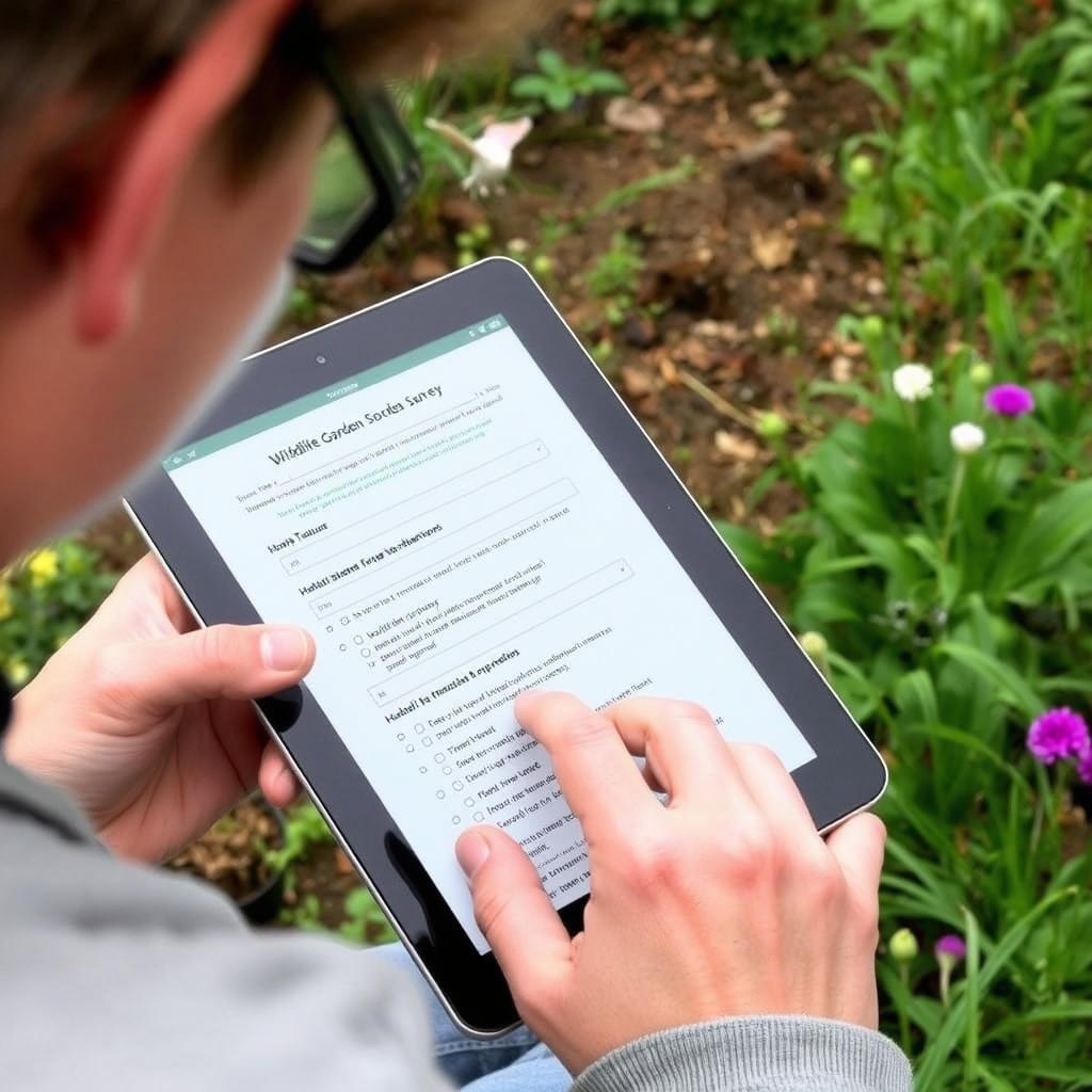 A wildlife garden survey being completed on a tablet device