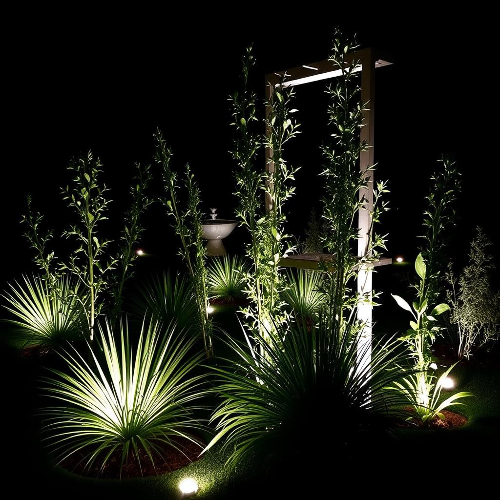 Architectural plants illuminated with uplights