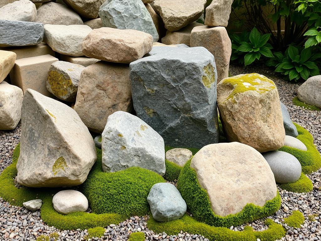 Arrangement of natural stones in Japanese-style garden design using UK-sourced materials