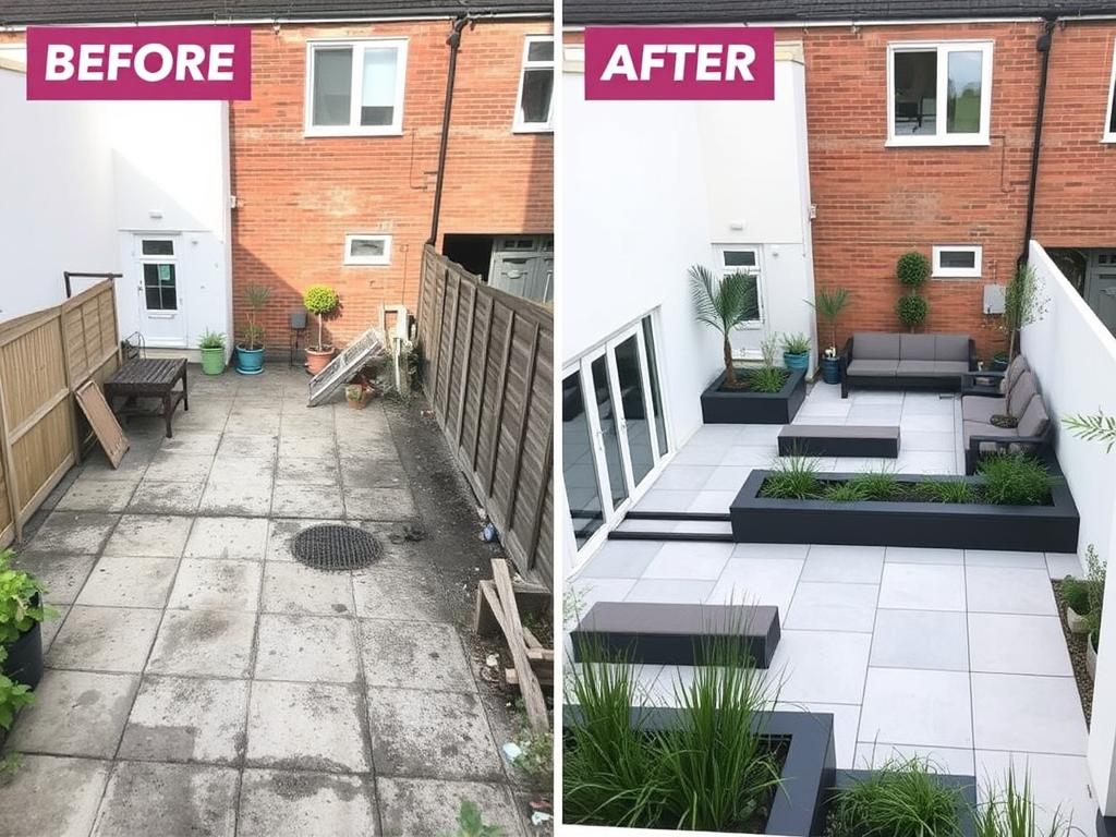 Before and after of a London terrace garden transformation