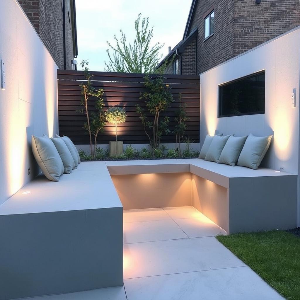 Built-in concrete seating in a modern garden