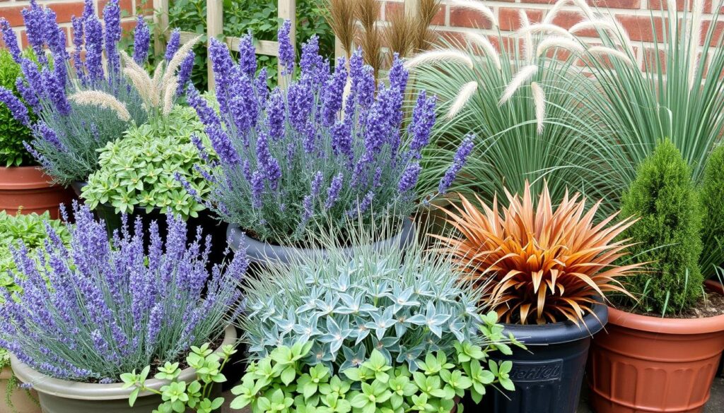 Collection of low-maintenance plants suitable for small urban gardens in the UK