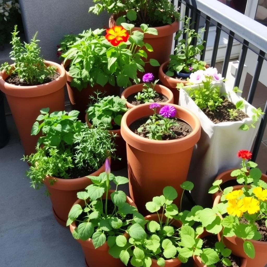 Container garden on a small patio or balcony