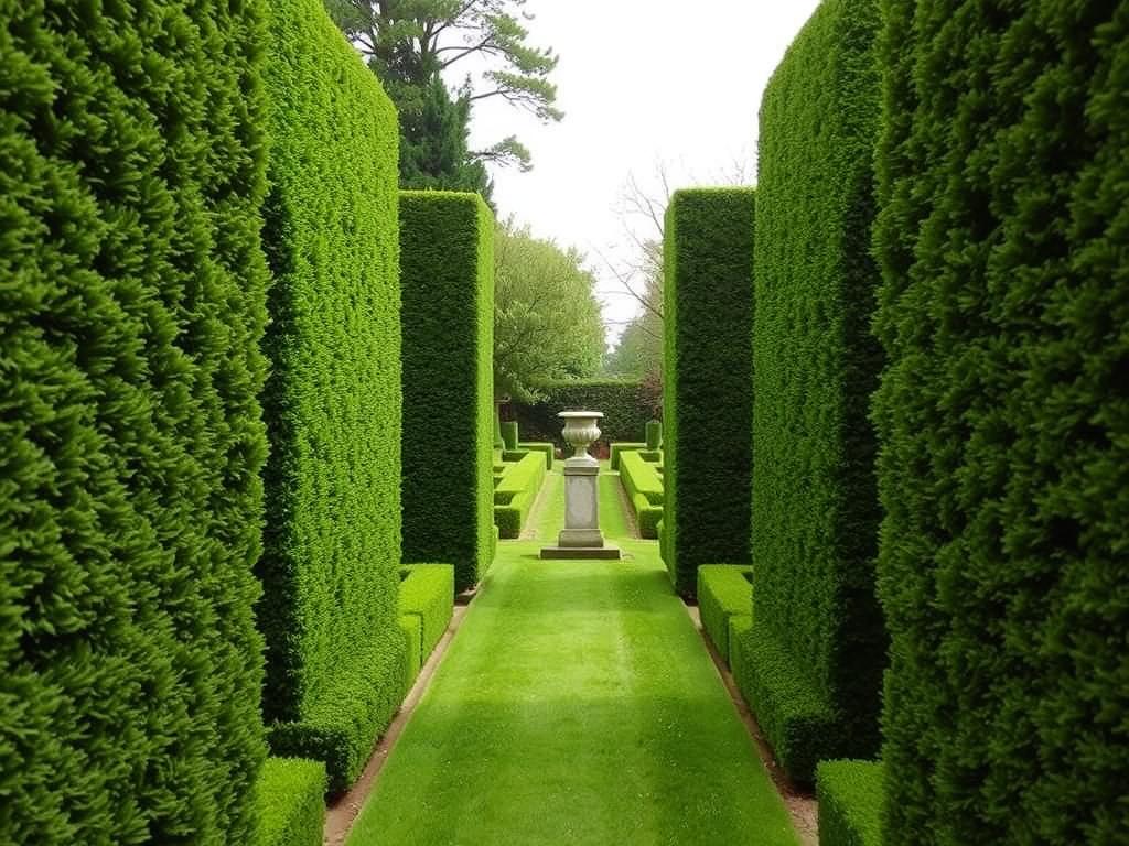 Formal garden room defined by clipped hedges with a central focal point Formal garden room defined by clipped hedges with a central focal point