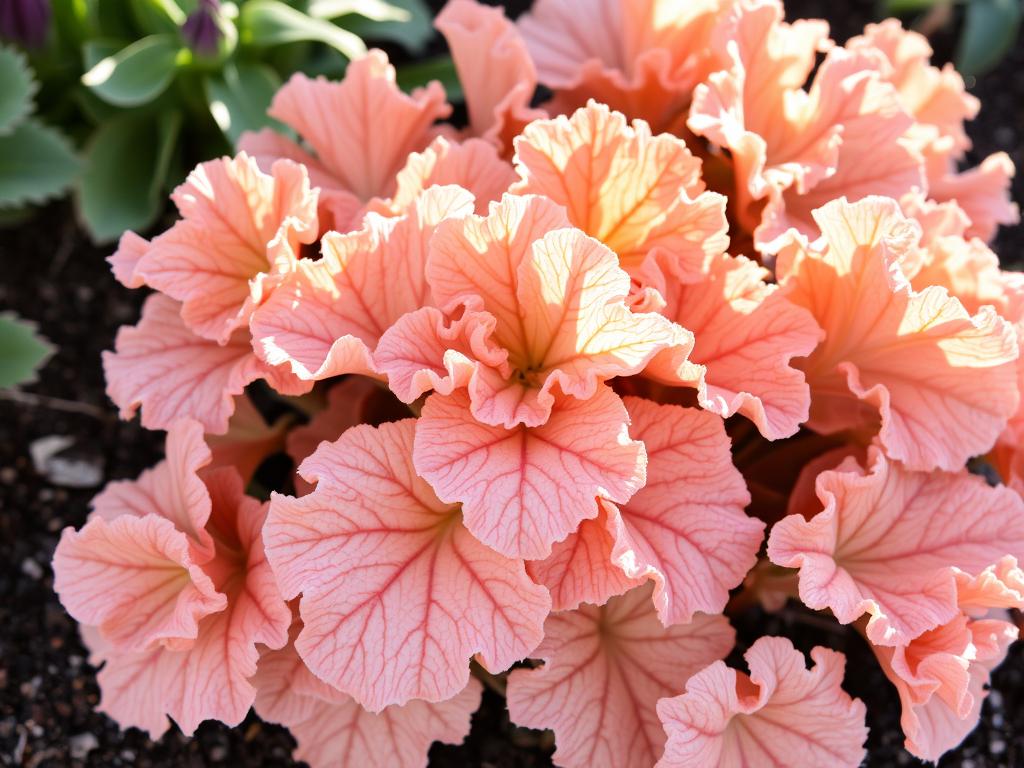Heuchera 'Peachberry Ice' with peach-colored ruffled leaves