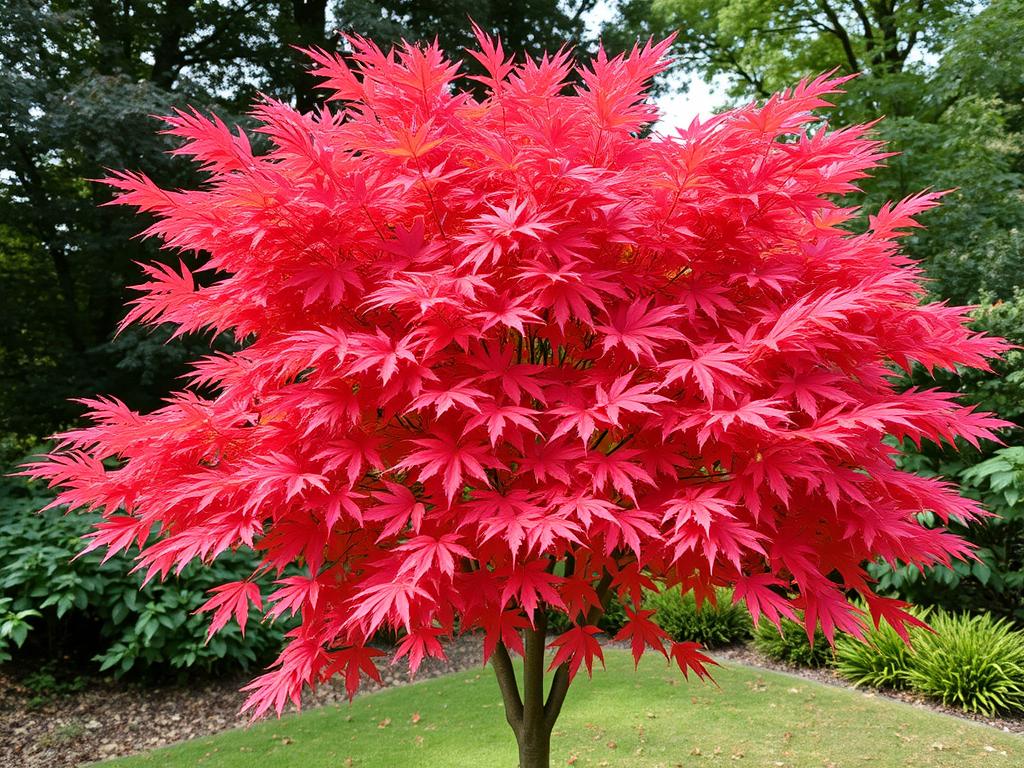 Japanese maple (Acer palmatum) showing autumn colours in UK garden