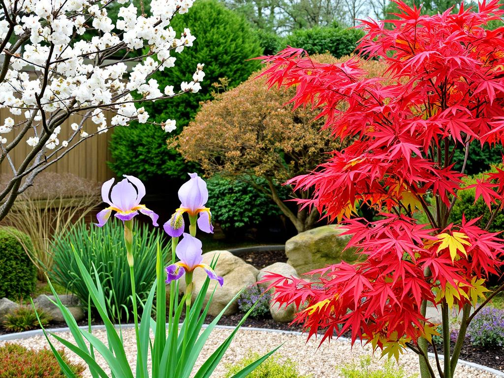 Japanese-style garden showing seasonal elements for UK climate