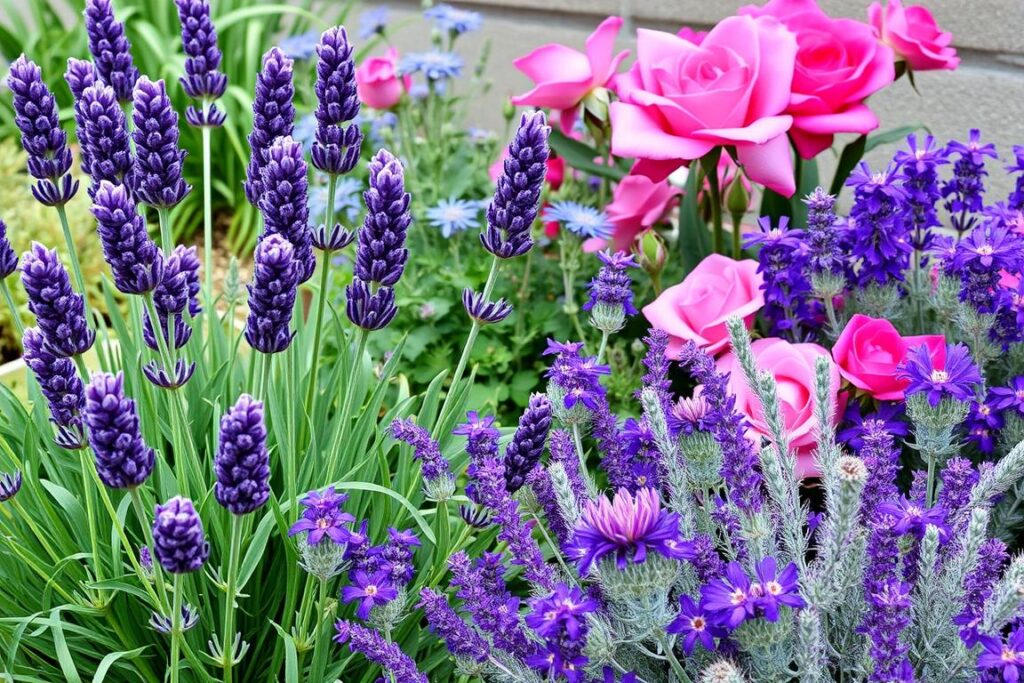 Lavender for UK gardens planted with complementary plants like roses and catmint