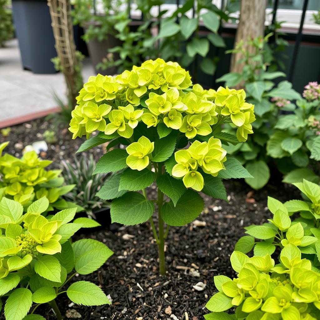 Little Lime Hydrangea in a small urban garden space