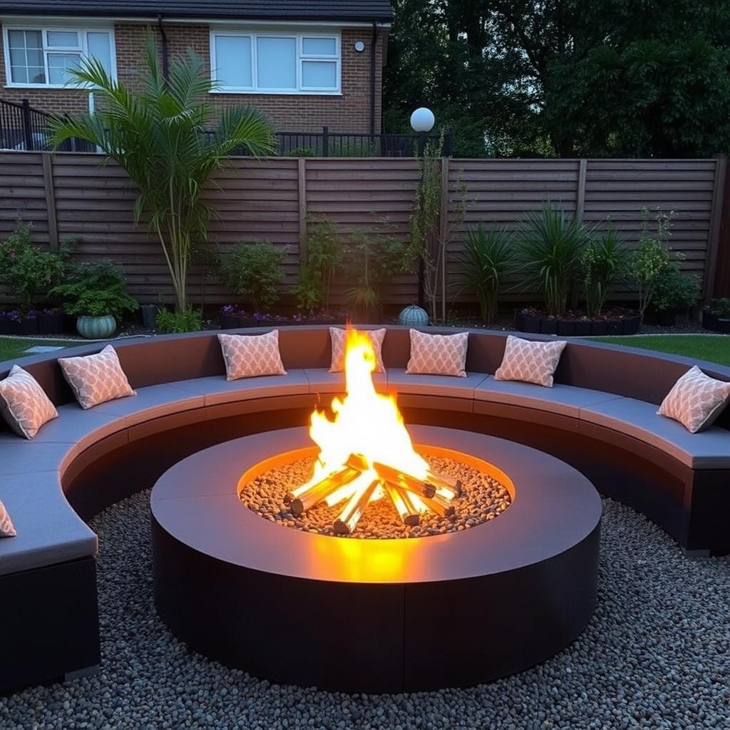 Modern fire pit with corten steel surround