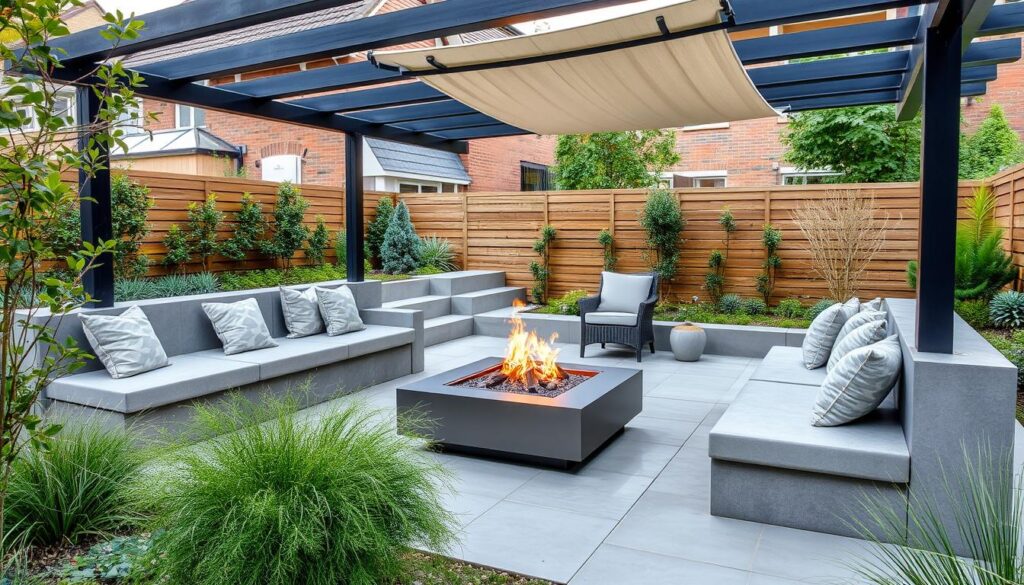 Modern garden with integrated outdoor living space