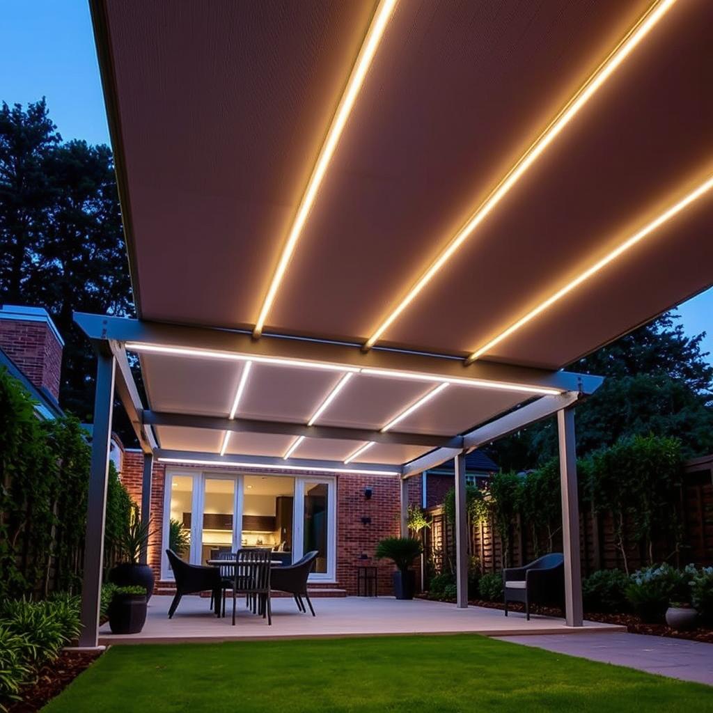Modern pergola with retractable canopy