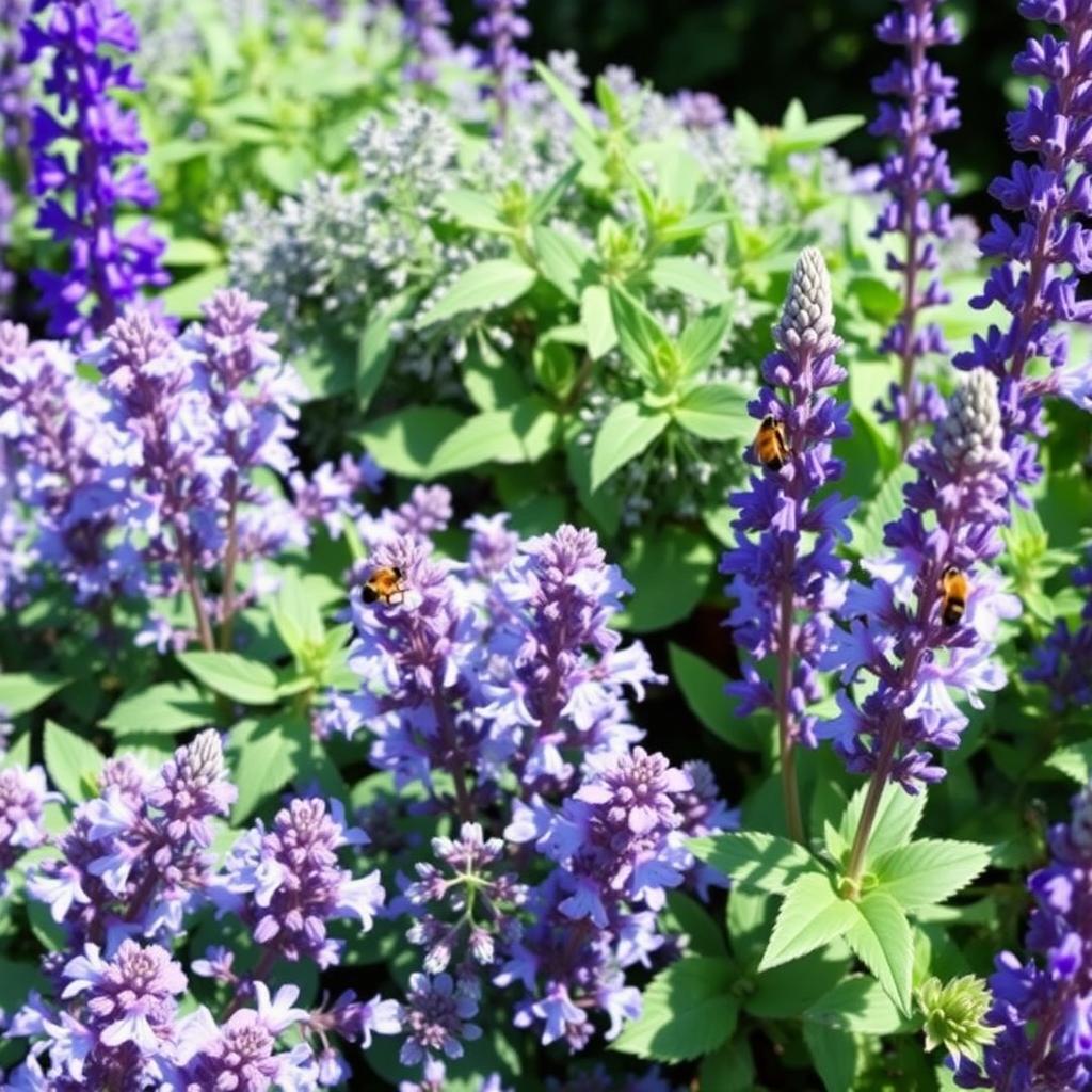 Nepeta 'Walker's Low' creating a flowing border with Salvia nemorosa 'Caradonna' pollinator magnet