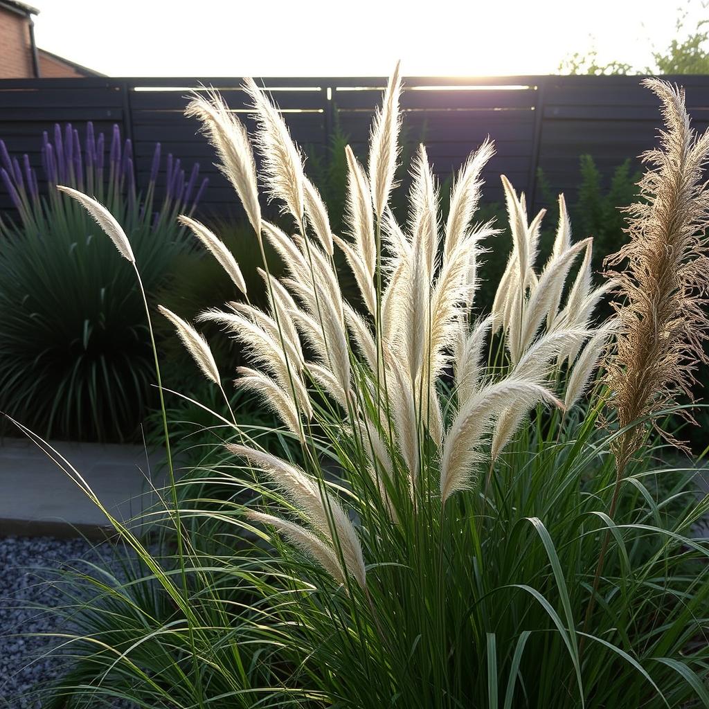 Ornamental grasses in a modern garden setting