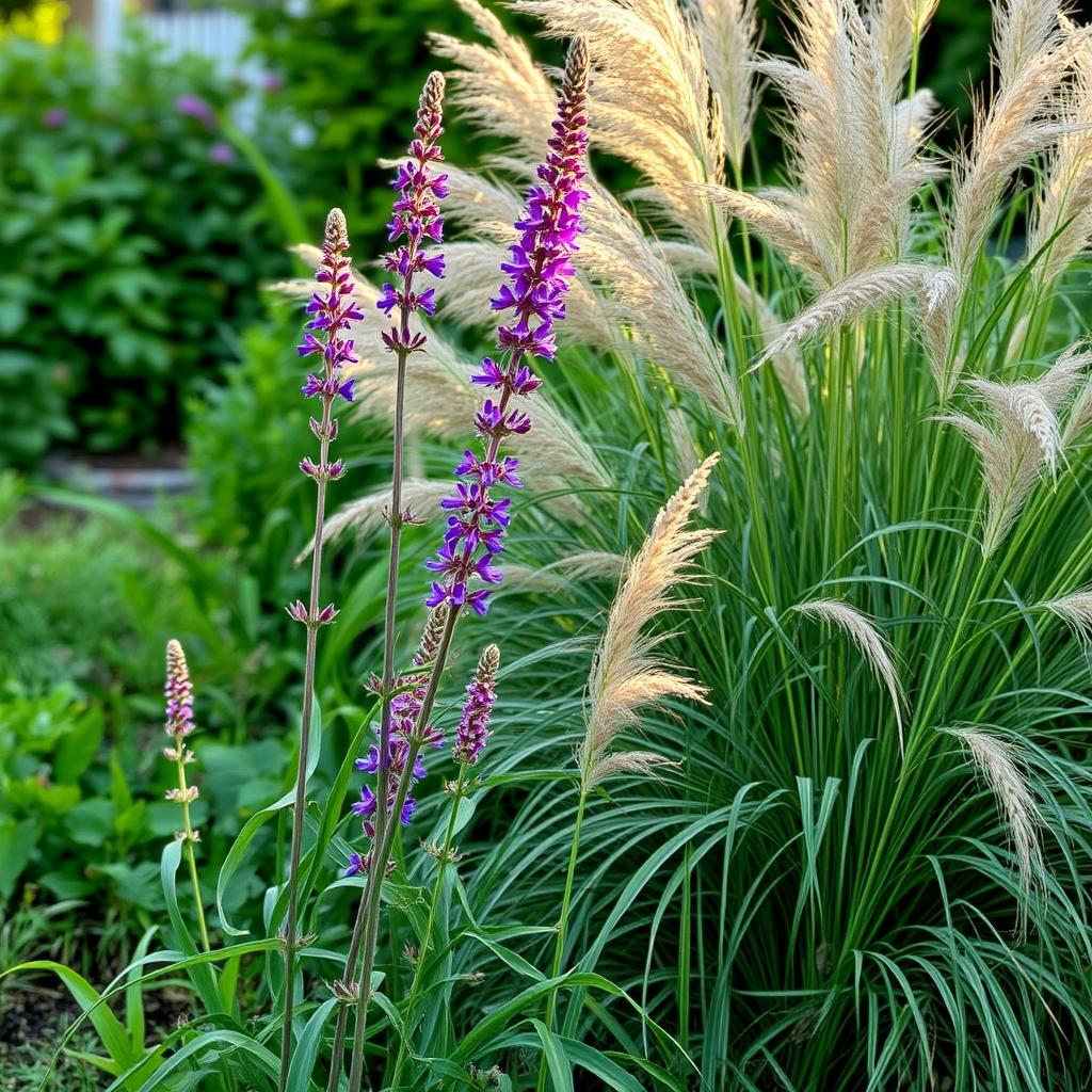 Salvia nemorosa 'Caradonna' paired with Stipa tenuissima creating movement and texture contrast