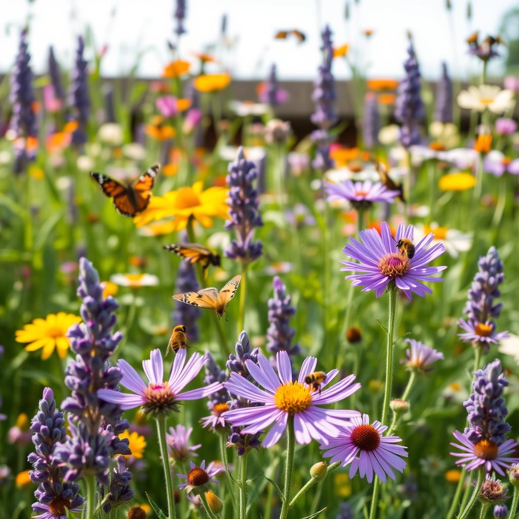 Summer wildlife garden with lavender, scabious and other nectar-rich flowers
