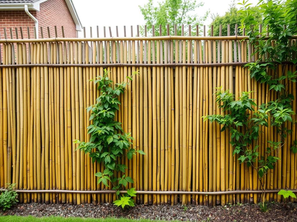Traditional bamboo fence creating boundary in Japanese-style garden