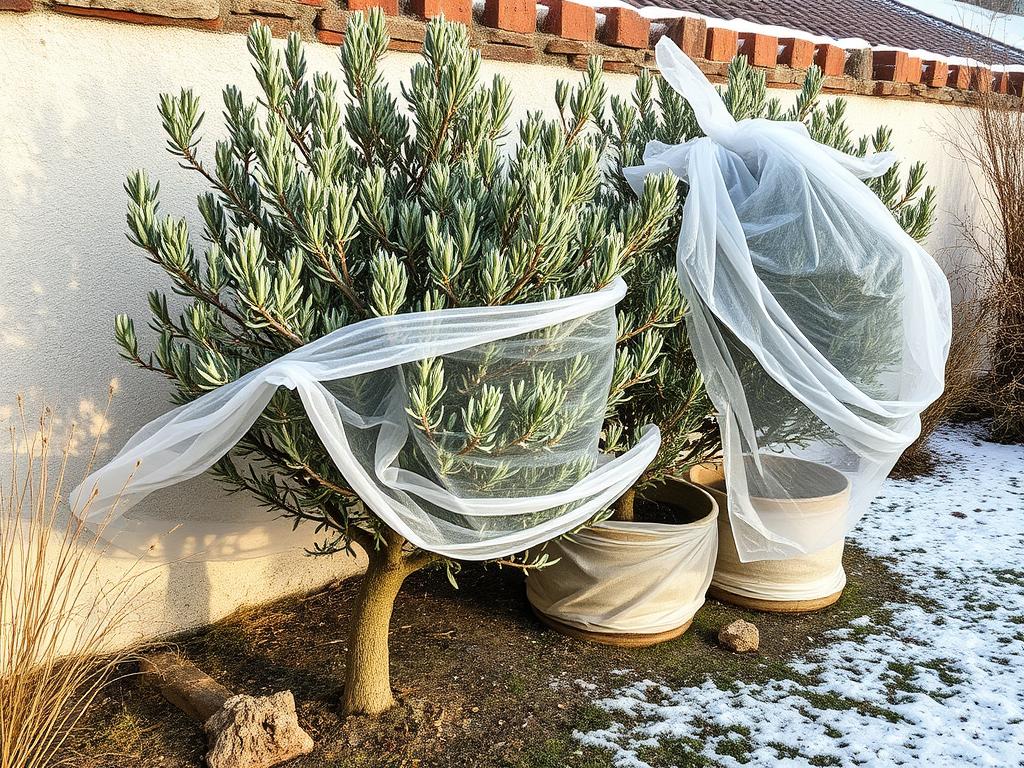 Winter protection for olive trees in a Mediterranean-inspired UK garden