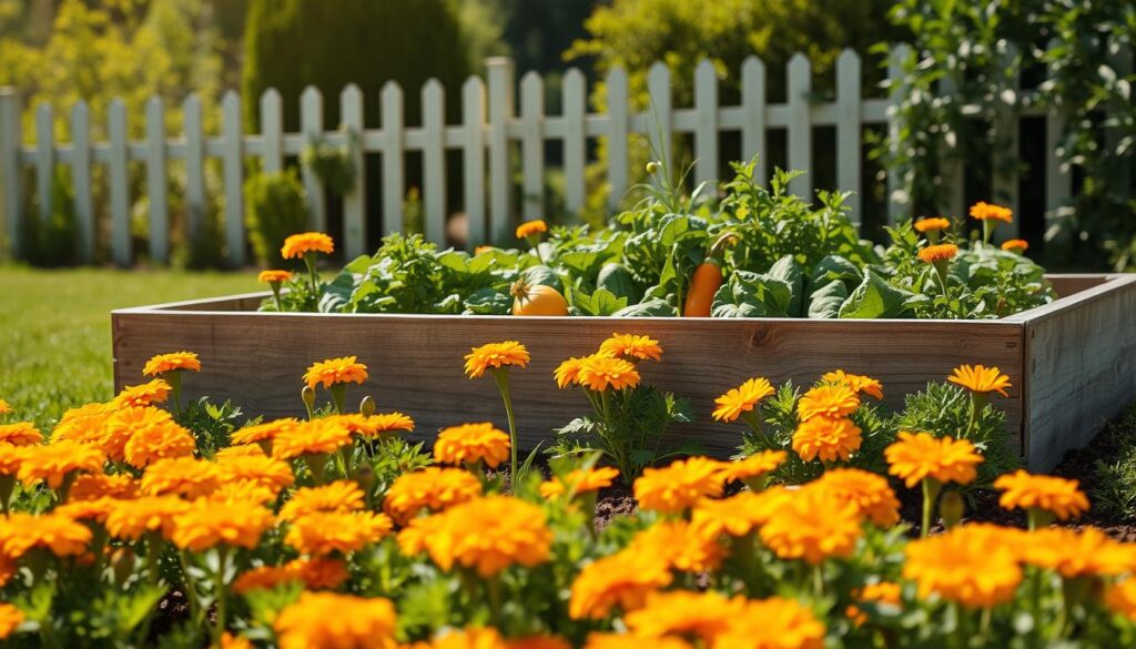marigolds vegetable bed