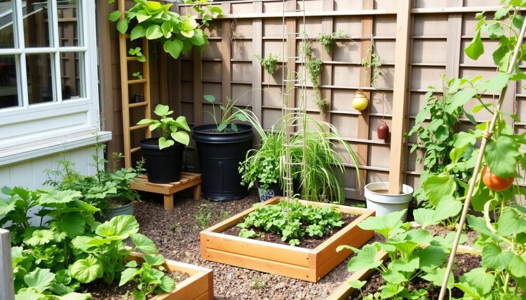 A beginner's productive kitchen garden with simple raised beds